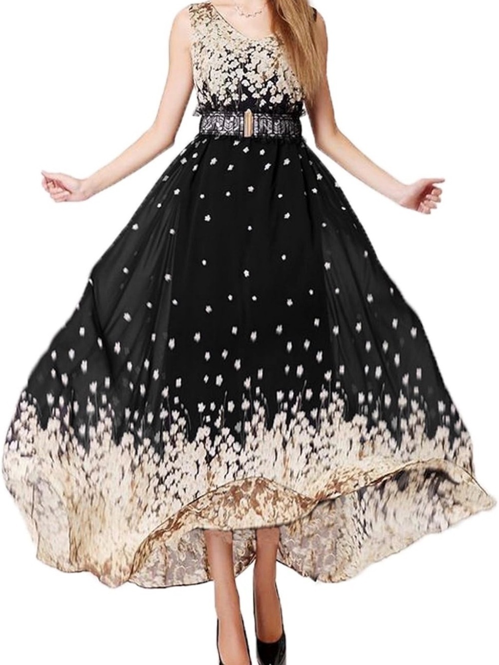 Black Floral Gradient Sleeveless Maxi Dress - Picture 4 of 5